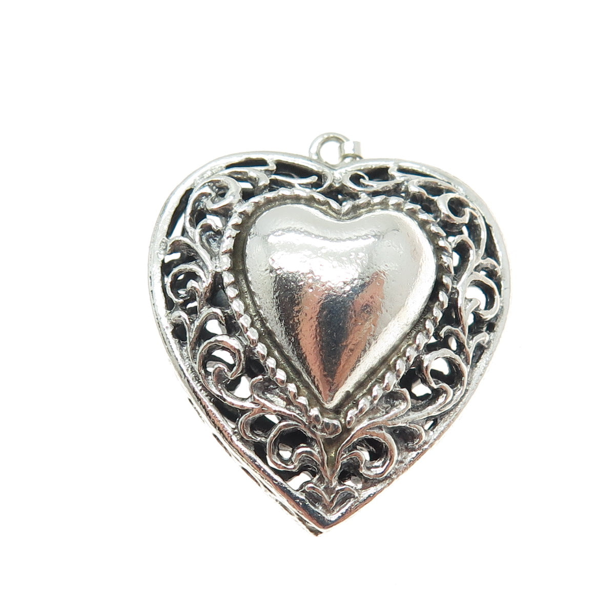 925 Sterling Silver Antique Art Deco Swirl Heart Pendant