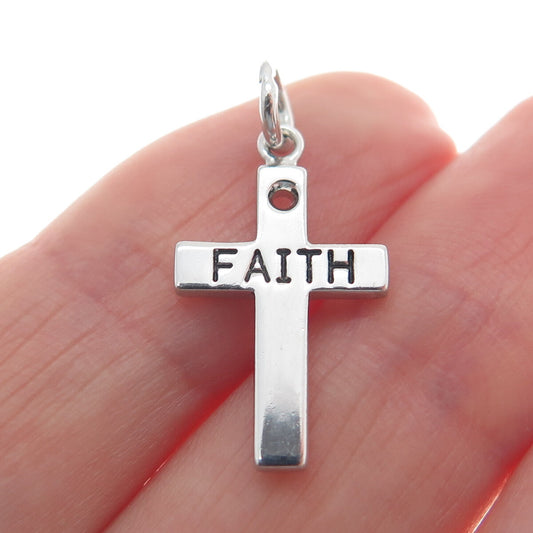 925 Sterling Silver Vintage "Faith" Cross Minimalist Charm Pendant