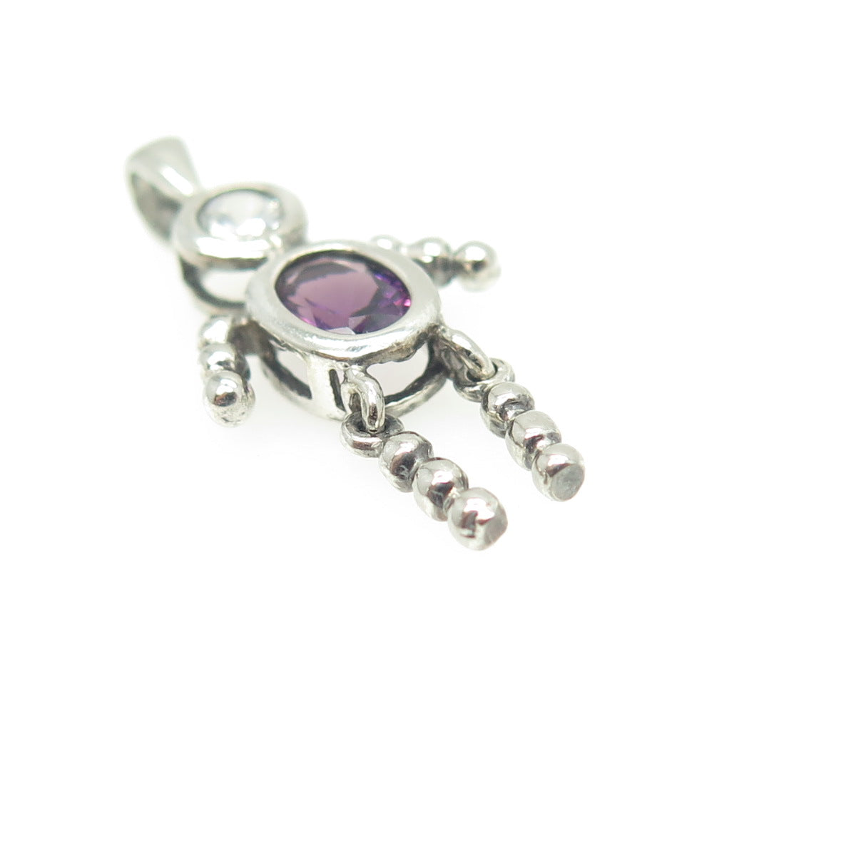 925 Sterling Silver Vintage Real Amethyst & C Z February Birthstone Boy Pendant