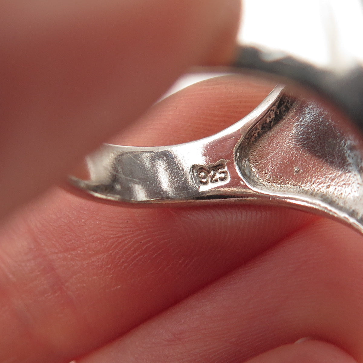 925 Sterling Silver Vintage Modernist Oxidized Ring Size 7.5