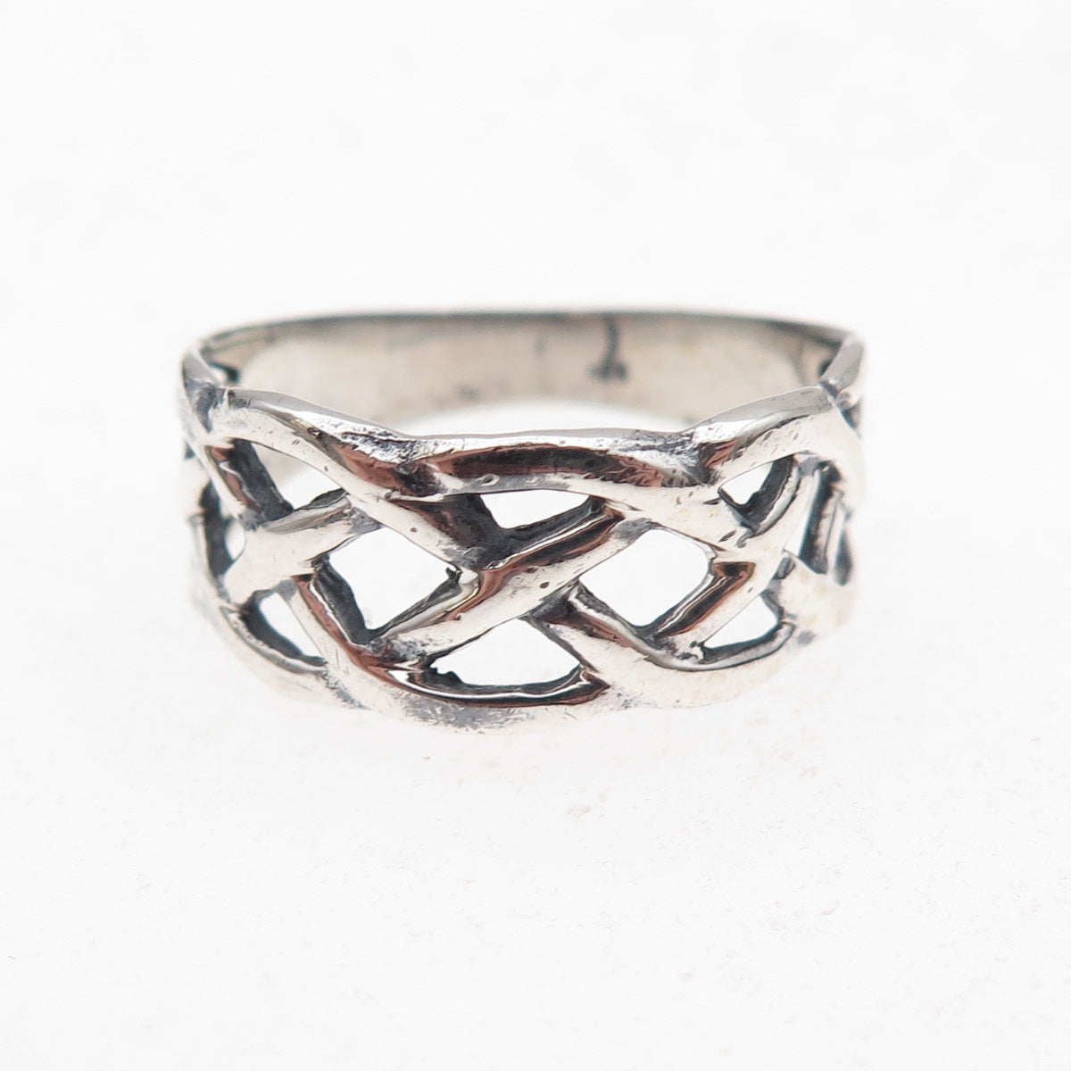 925 Sterling Silver Vintage Celtic Woven Oxidized Ring Size 8.75