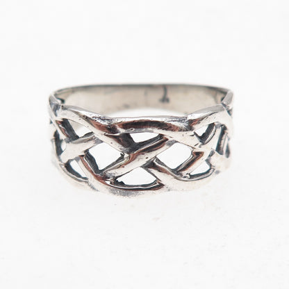 925 Sterling Silver Vintage Celtic Woven Oxidized Ring Size 8.75