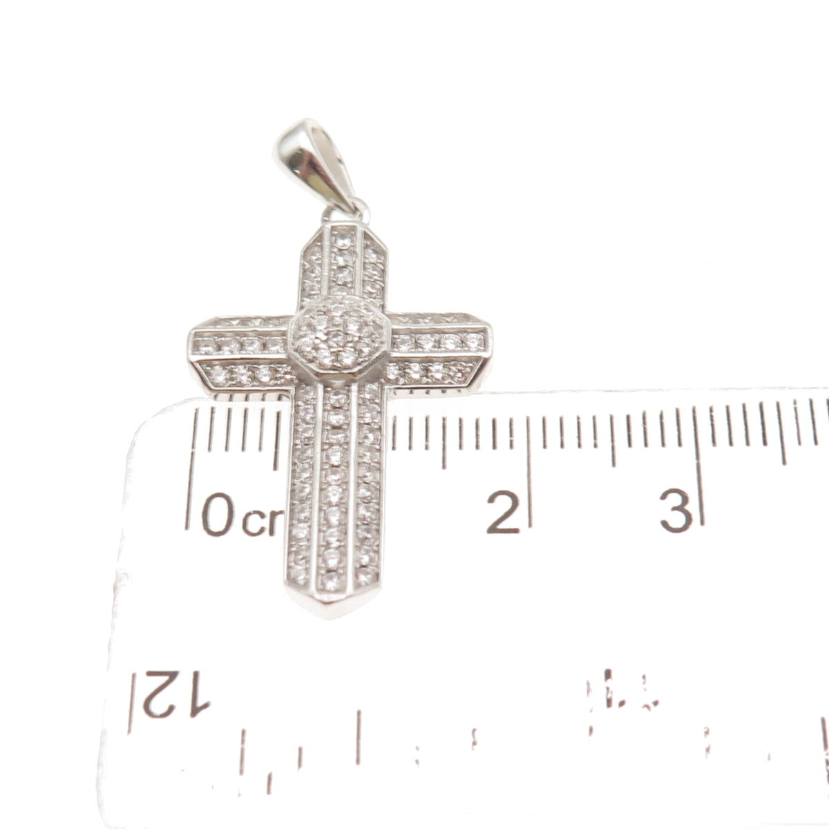 925 Sterling Silver Round-Cut C Z Sparkle Cross Charm Pendant