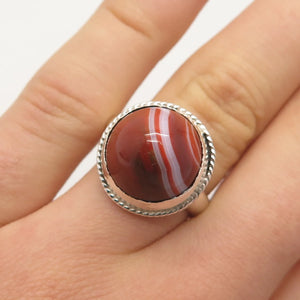925 Sterling Silver Vintage Real Agate Gemstone Ring Size 8