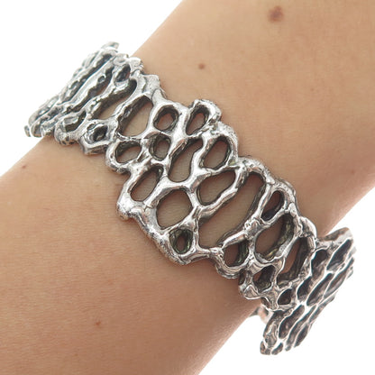925 Sterling Silver Vintage Modernist Brutalist Adjustable Cuff Bracelet 7"