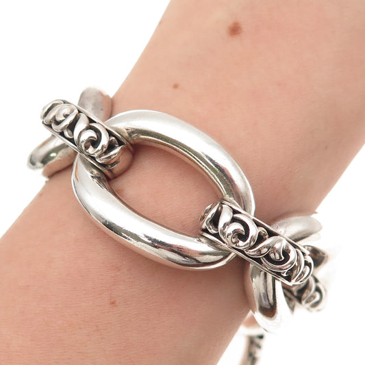 Charles Krypell 925 Sterling Silver Vintage Ivy Oval Link Oxidized Bracelet 7"