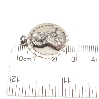 Creed Sterling Silver Antique Art Deco Jesus & St. Mary Oxidized Charm Pendant