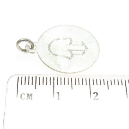 925 Sterling Silver Vintage Hamsa / Hand of Fatima Round Pendant