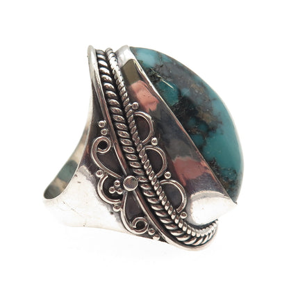 925 Sterling Silver Vintage Real Bisbee Turquoise Oxidized Ring Size 7.75