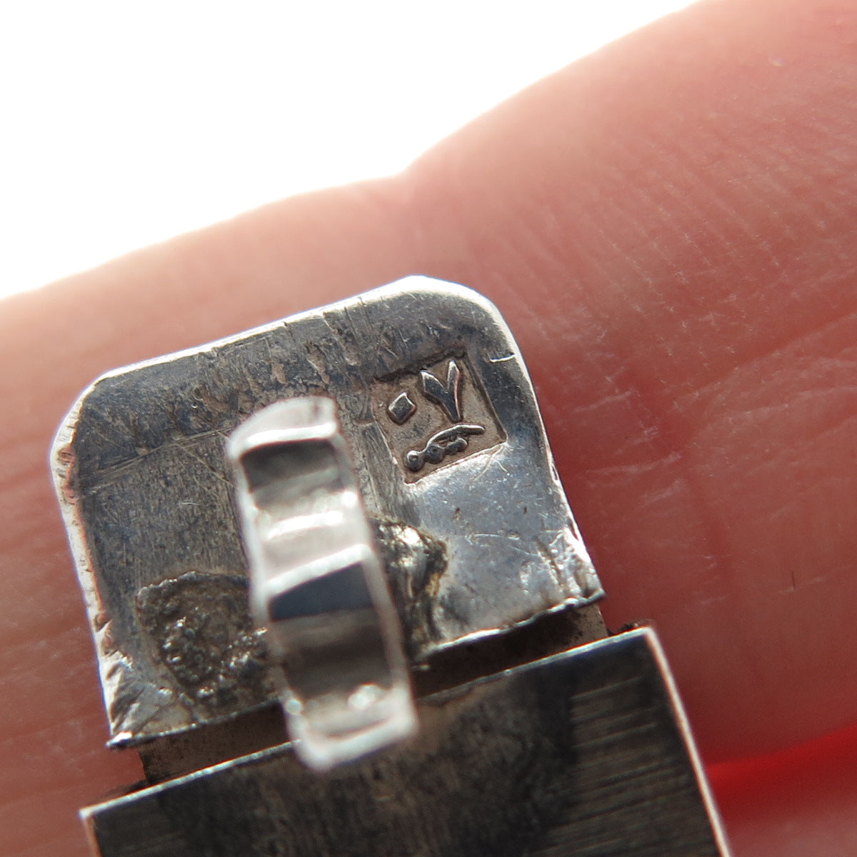 800 Silver Antique Egypt Roman Glass Ankh Link Oxidized Bracelet 6.25"