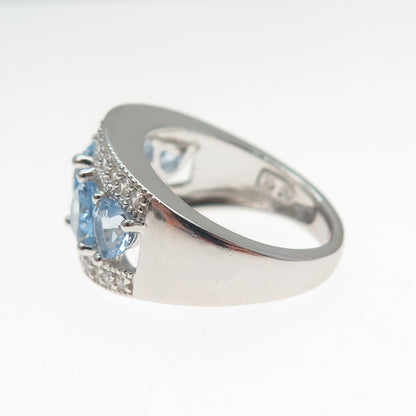 KEY STAR 925 Sterling Silver Heart & Round-Cut Blue White C Z Ring Size 6.25