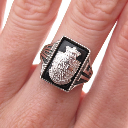 Jostens Sterling Silver Vintage 1975 Black Onyx Esse Quam Videri Ring Size 6.5