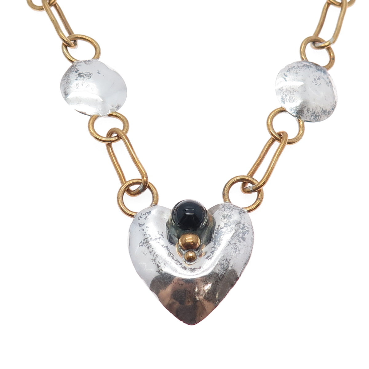 LOUIS BOOTH 925 Sterling Silver 2-Tone Vintage Modernist Heart Necklace 18"