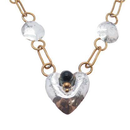 LOUIS BOOTH 925 Sterling Silver 2-Tone Vintage Modernist Heart Necklace 18"