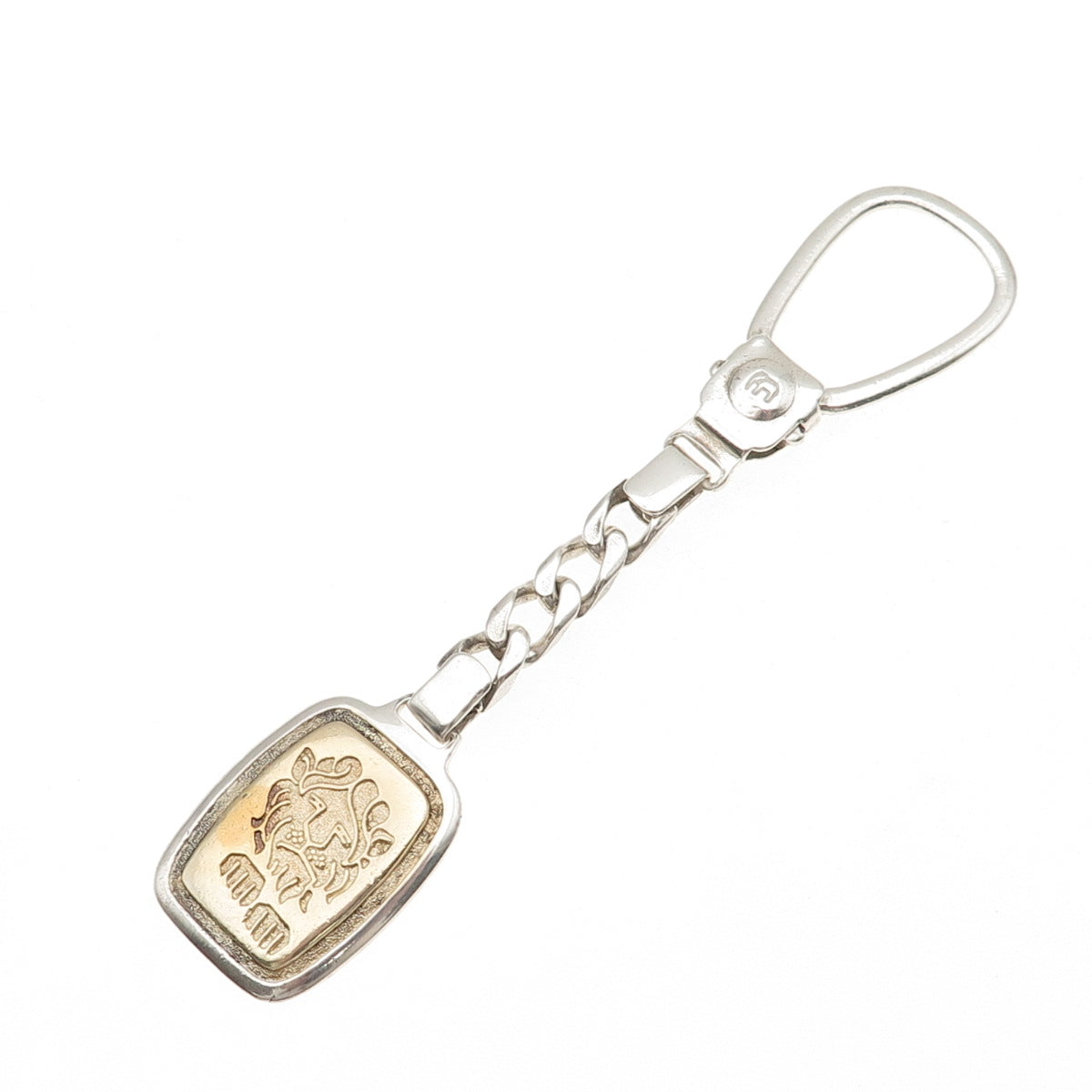 950 Silver 2-Tone Vintage Leo Zodiac Sign Key Fob Chain Holder