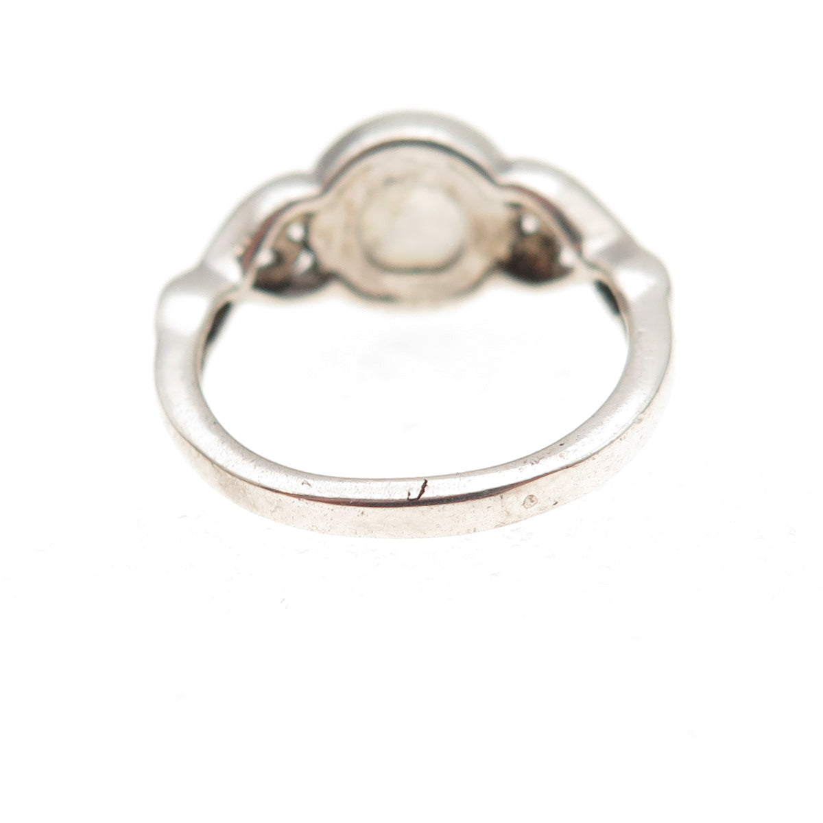 925 Sterling Silver Vintage Real Moonstone Heart Oxidized Ring Size 3.5
