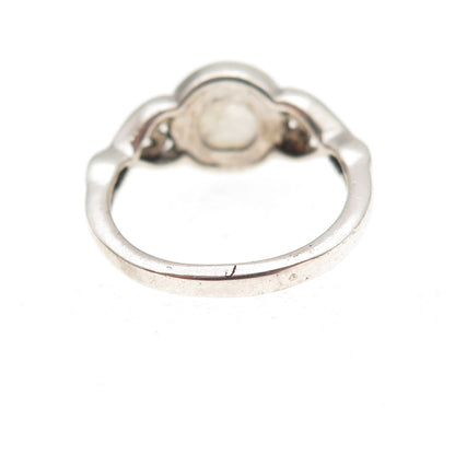 925 Sterling Silver Vintage Real Moonstone Heart Oxidized Ring Size 3.5