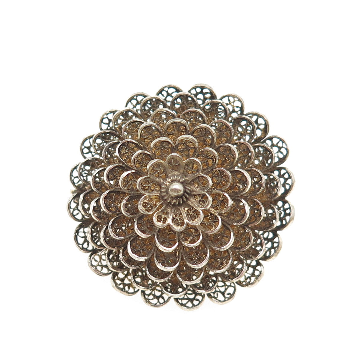 835 Silver Gold Plated Vintage Portugal Flower Filigree Pin Brooch