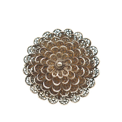 835 Silver Gold Plated Vintage Portugal Flower Filigree Pin Brooch