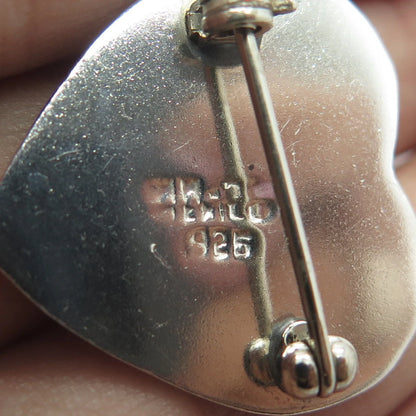 925 Sterling Silver Vintage Mexico Puffy Heart Pin Brooch