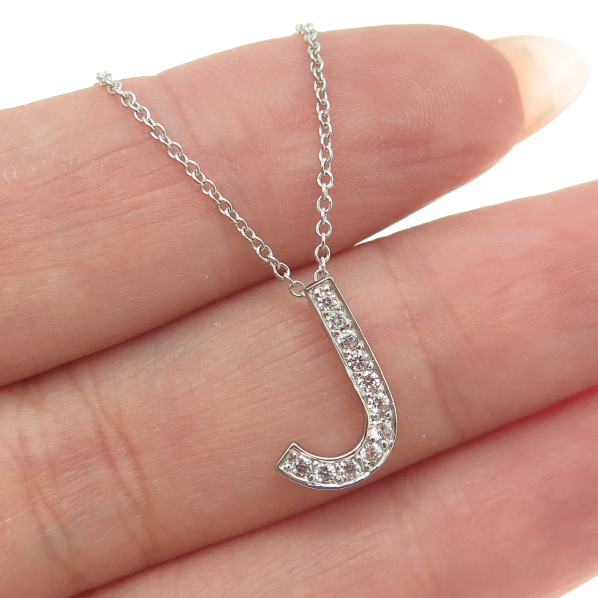 925 Sterling Silver C Z Letter "J" Initial Rolo Chain Necklace 16-18"