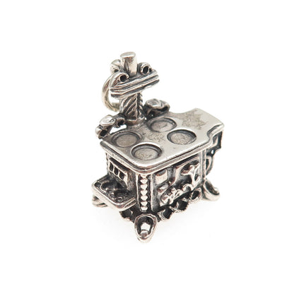 BEAU 925 Sterling Silver Vintage Cook Stove Oxidized 3D Mini Charm Pendant