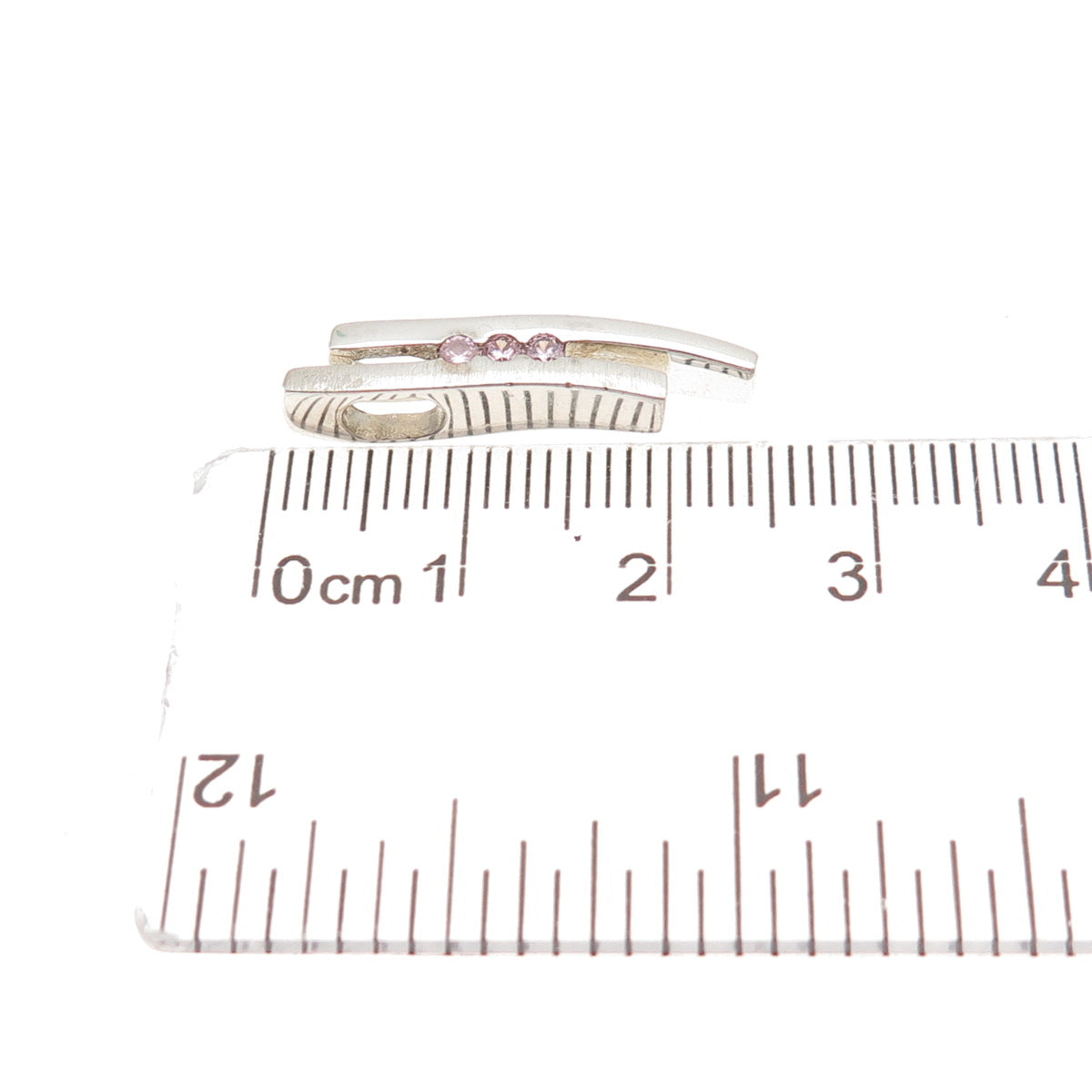 Fossil 925 Sterling Silver Pink C Z Modernist Mini Slide Charm Pendant
