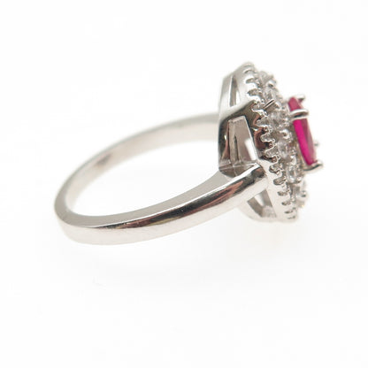 925 Sterling Silver Vintage Lab-Created Ruby & C Z Bohemian Ring Size 6