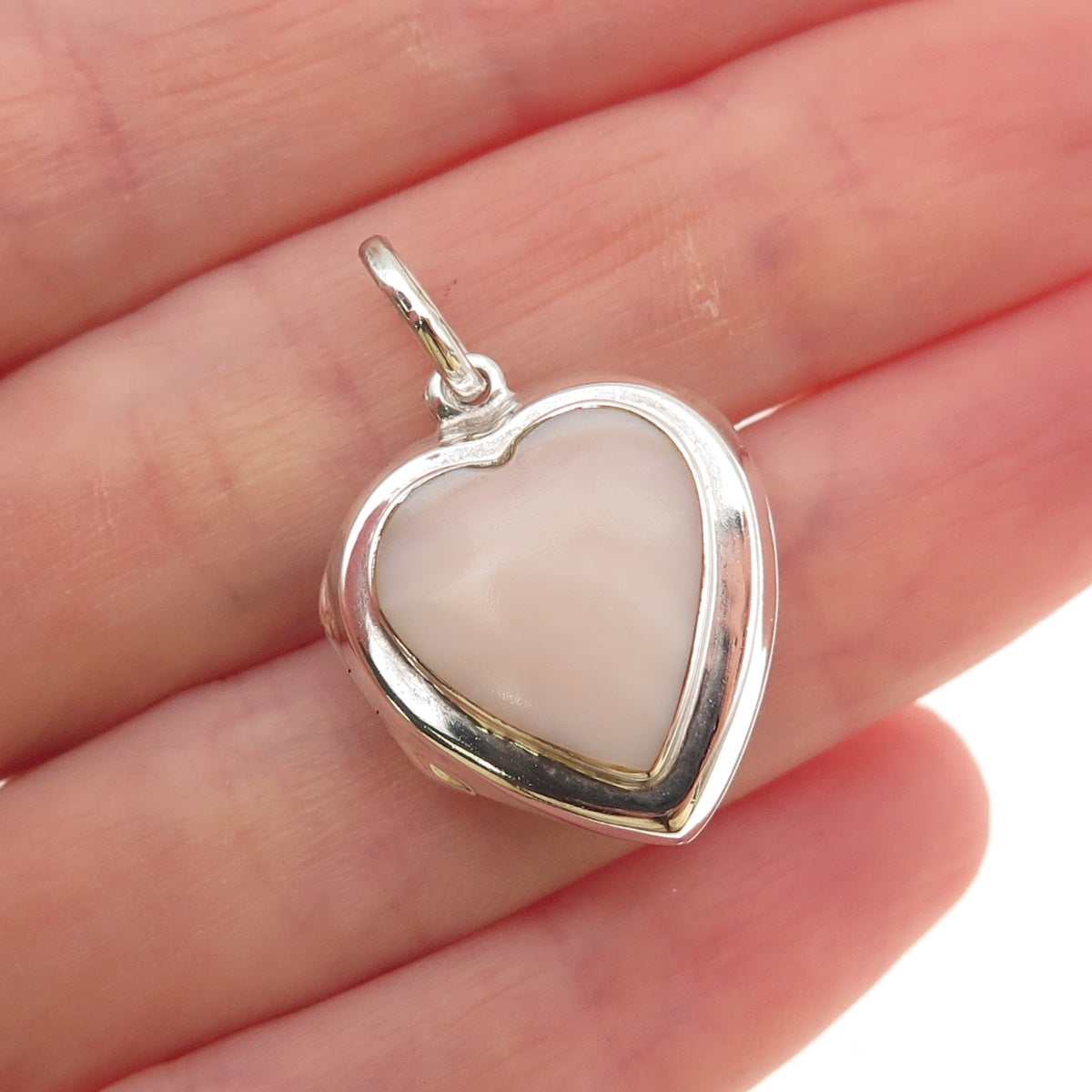 925 Sterling Silver Vintage Real MOP Heart Locket Charm Pendant