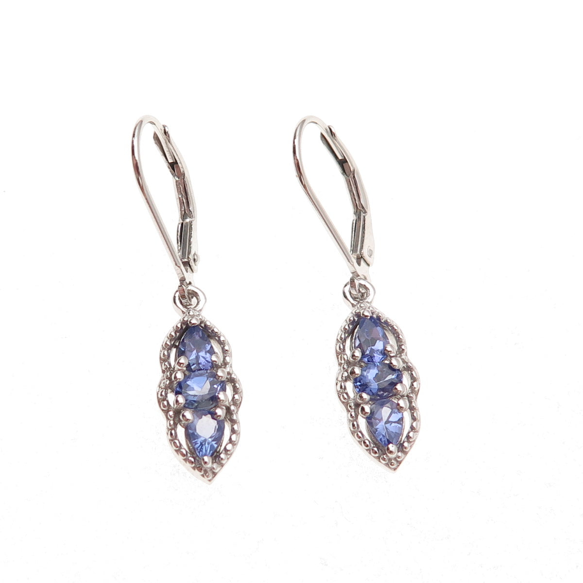 Chuck Clemency 925 Sterling Silver Real Tanzanite Dangle Earrings