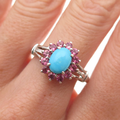 Chuck Clemency 925 Sterling Silver Real Turquoise & Amethyst Ring Size 8.25