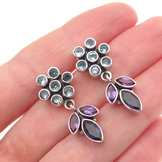 Nicky Butler Sterling Silver Vintage Real Blue Topaz Amethyst & Iolite Earrings