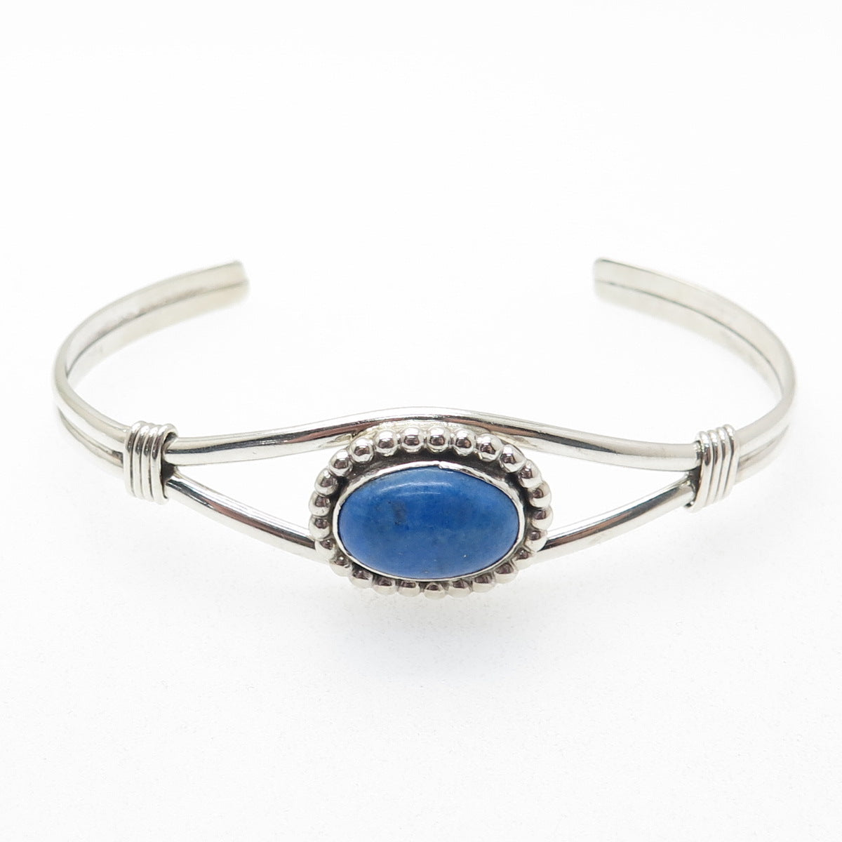 Old Pawn 925 Sterling Silver Vintage Denim Lapis Adjustable Cuff Bracelet 6.25"