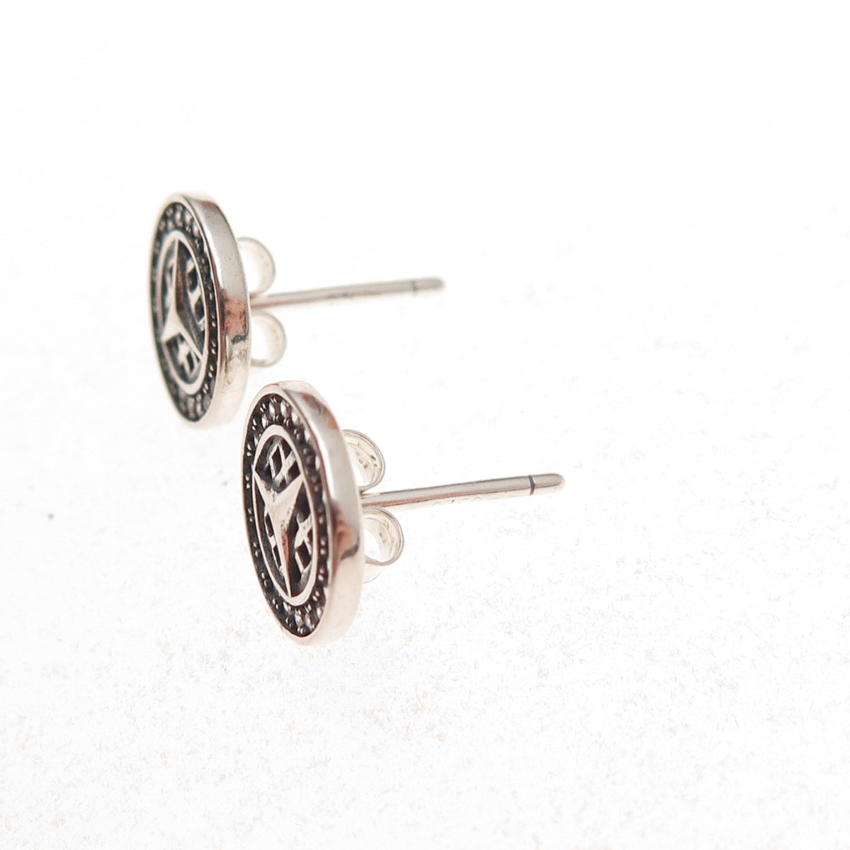 925 Sterling Silver Round-Cut C Z Mercedes-Benz Stud Earrings