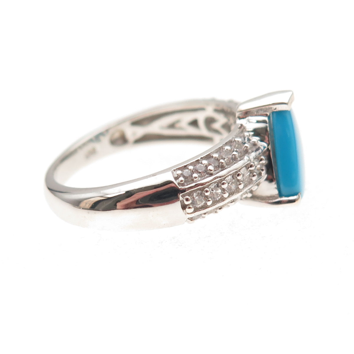 Chuck Clemency 925 Sterling Silver Real Turquoise & White Topaz Ring Size 8.25