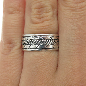 925 Sterling Silver Vintage Modernist Link Band Oxidized Ring Size 7.5