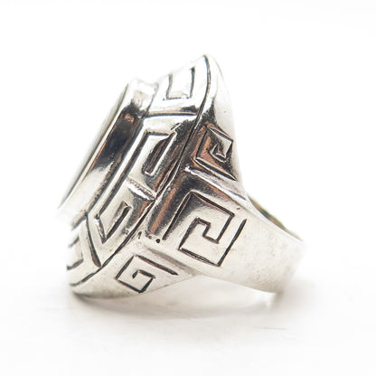 925 Sterling Silver Vintage Real Abalone Shell Greek Maze Ring Size 6.75