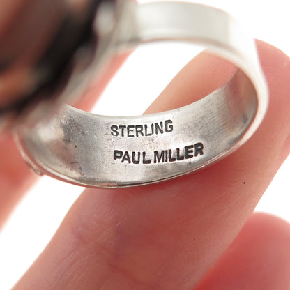 Paul Miller Sterling Silver Vintage Real Agate Modernist Oxidized Ring Size 7.25