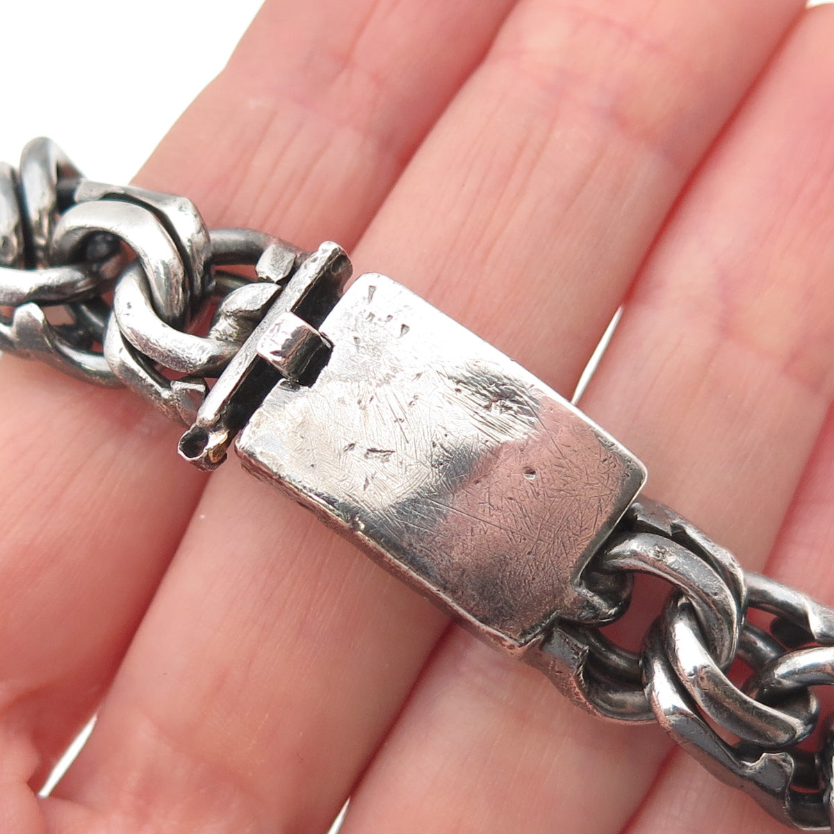 925 Sterling Silver Vintage Heavy 67.2g Bismark Link Oxidized Bracelet 7.5"