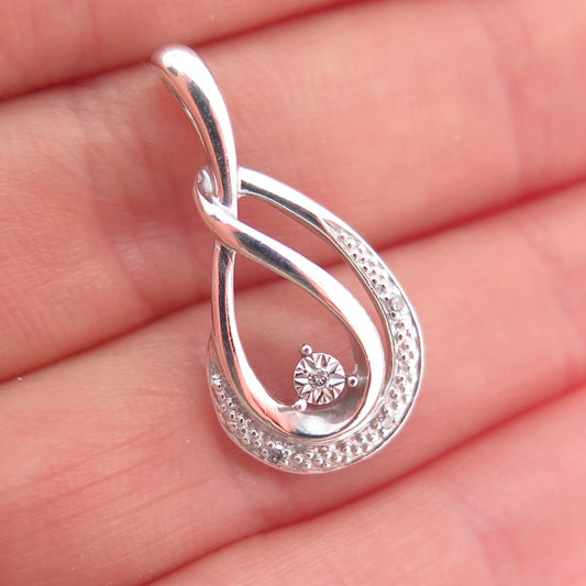 925 Sterling Silver Real Round-Cut Diamond Teardrop Charm Pendant