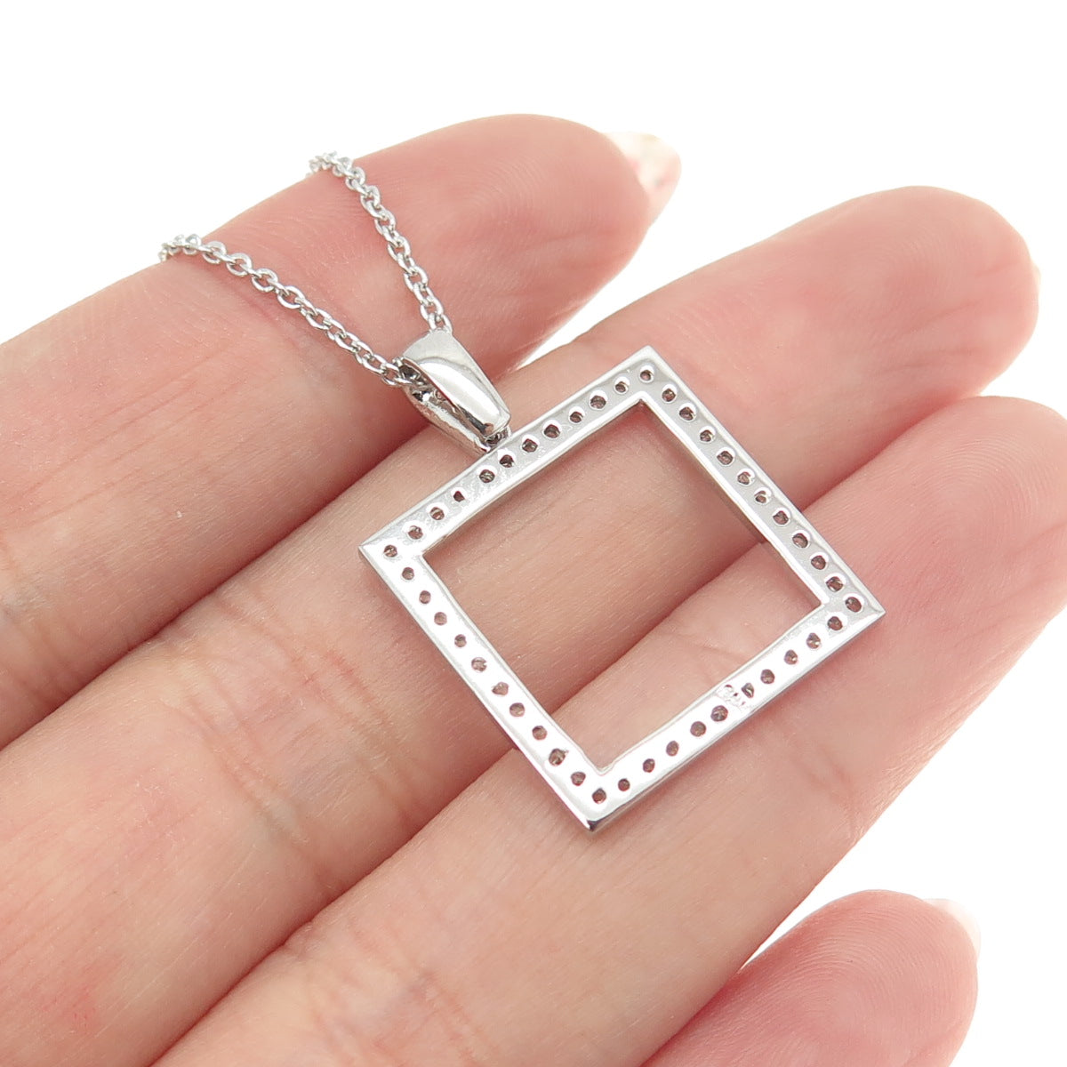 925 Sterling Silver Round-Cut C Z Square Frame Cable Chain Necklace 18-20"