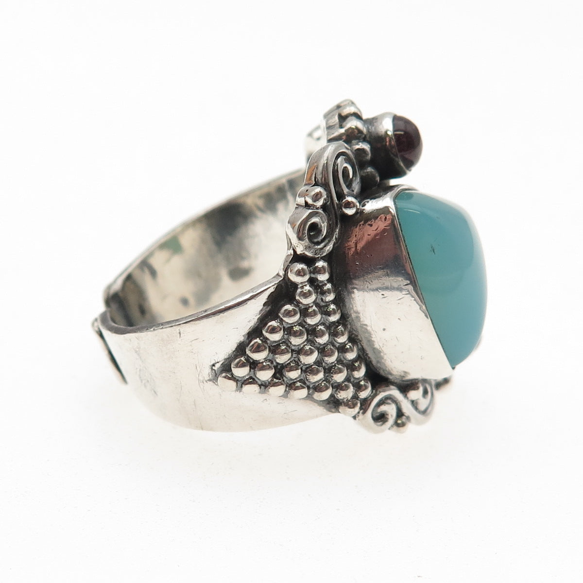 Sajen Sterling Silver Vintage Real Chalcedony Tourmaline Adjustable Ring Size 9