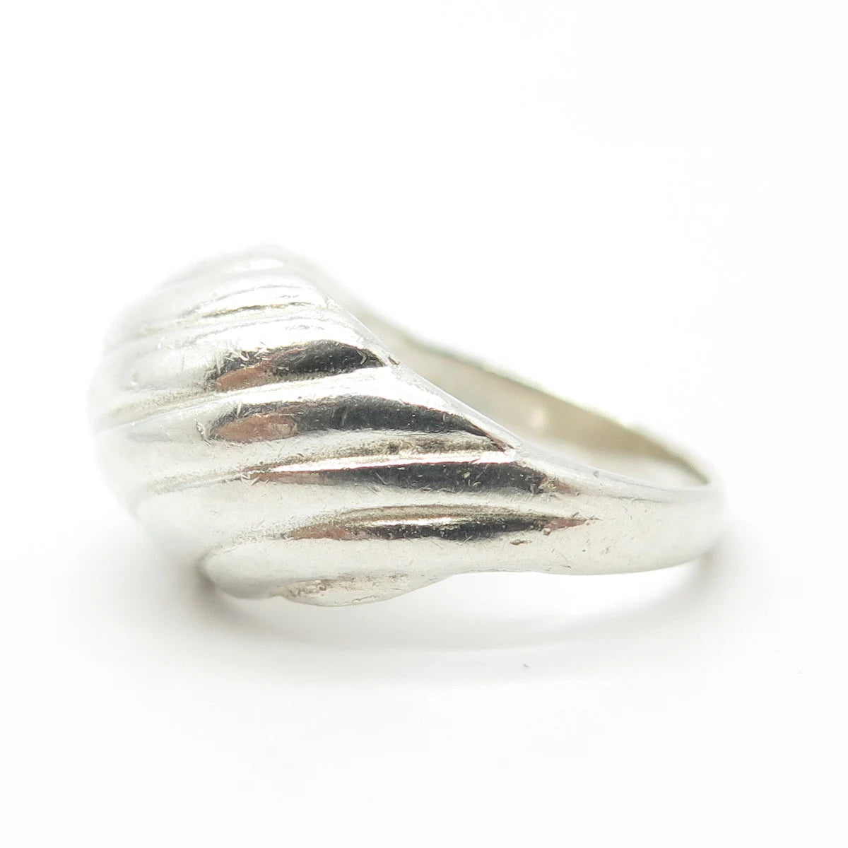 925 Sterling Silver Vintage Puffy Ribbed Dome Ring Size 6.75