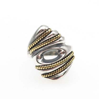 925 Sterling Silver 2-Tone Vintage Mexico Modernist Oxidized Ring Size 7.25