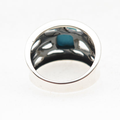 925 Sterling Silver Real Sleeping Beauty Turquoise Floral Oxidized Ring Size 8