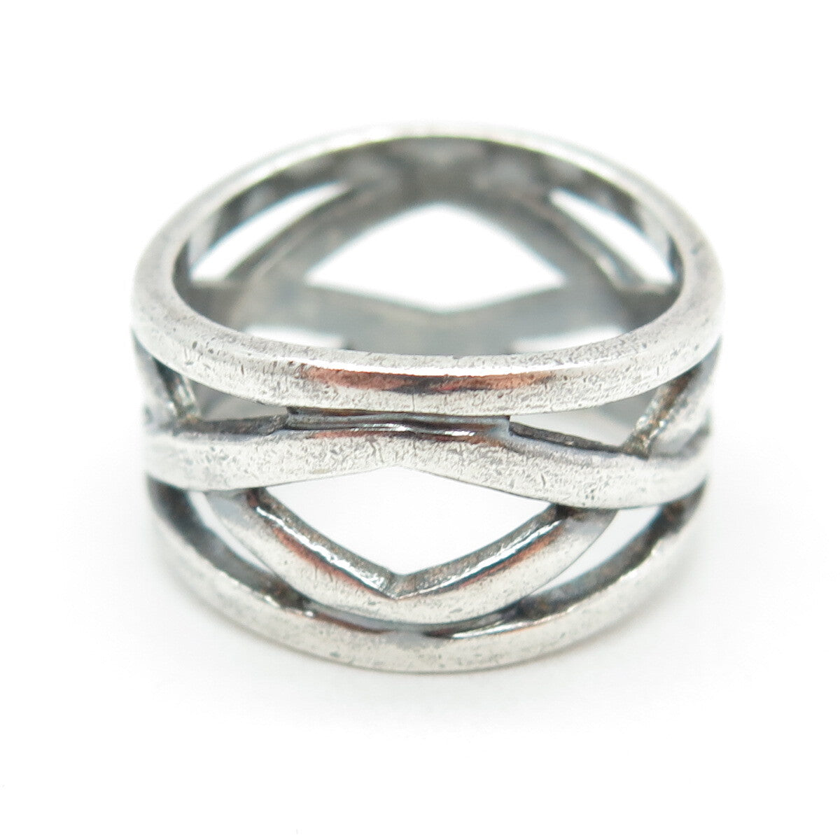 925 Sterling Silver Vintage Crisscross Oxidized Ring Size 9