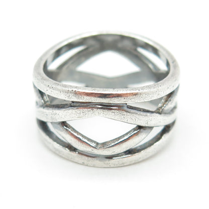925 Sterling Silver Vintage Crisscross Oxidized Ring Size 9