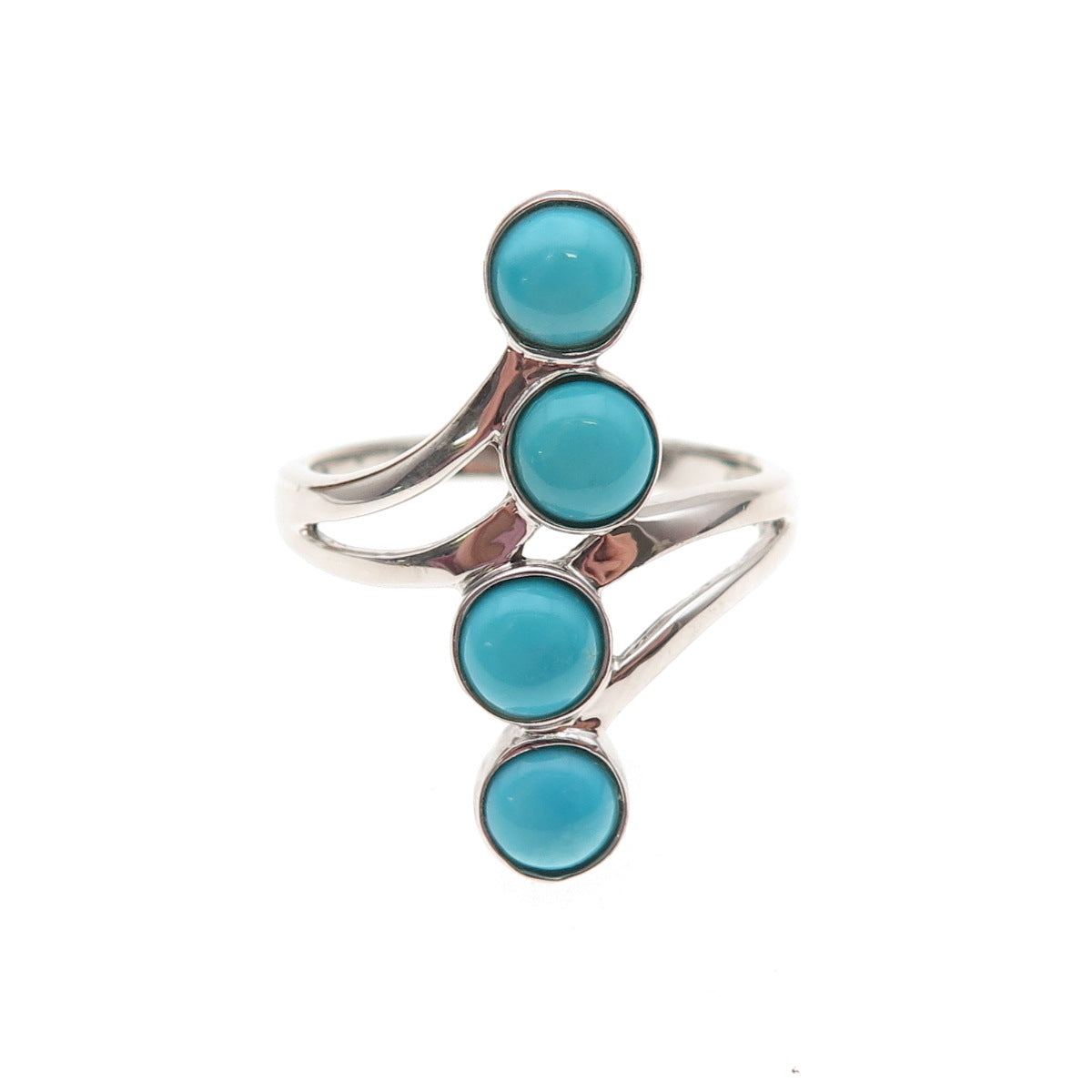 925 Sterling Silver Real Sleeping Beauty Turquoise Bypass Ring Size 8