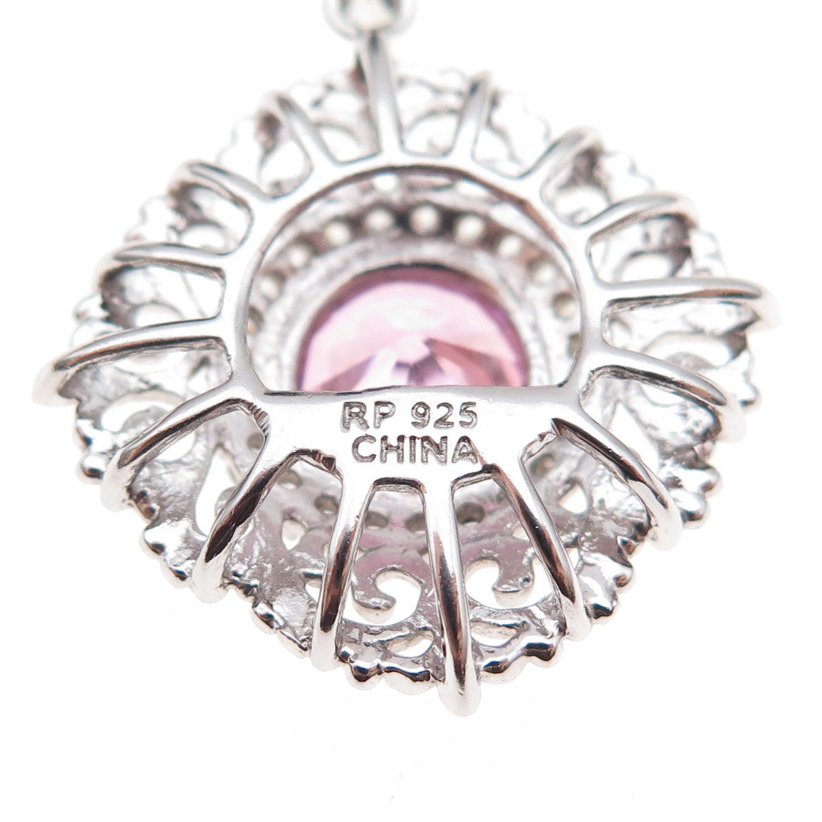 925 Sterling Silver Round-Cut Pink & White C Z Floral Cable Chain Necklace 18"