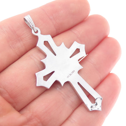 925 Sterling Silver Antique Real Marcasite Cross Pendant (missing 6 stones)